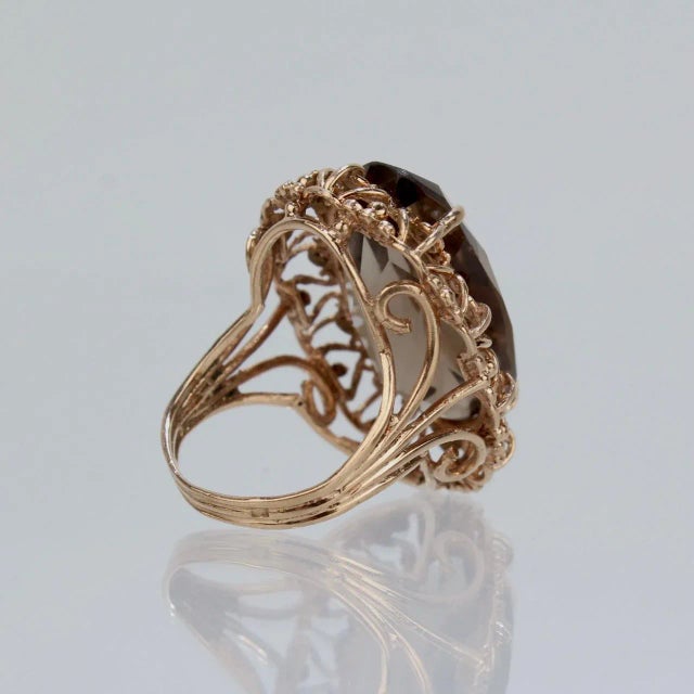Vintage Mid-Century Filigree Faceted Oval Citrine 14k Gold Cocktail Ring Size 6.75 For Sale - Image 11 of 12