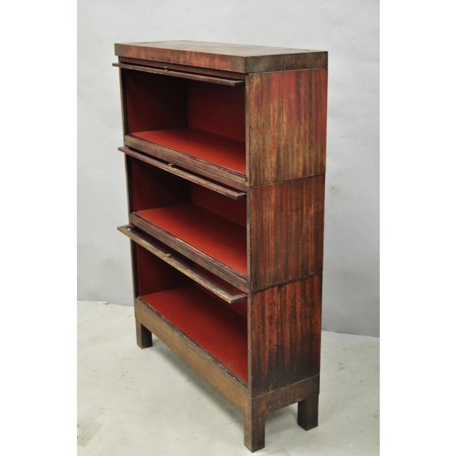 Vintage Industrial Steel Metal Faux Woodgrain Painted Stack Barrister Bookcase For Sale - Image 14 of 18