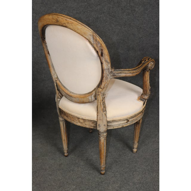 Pair of 18th C. French Louis XVI Carved Upholstered Armchairs For Sale In Philadelphia - Image 6 of 15