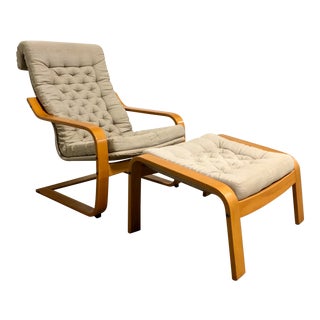 Vintage Noboru Nakamura for Ikea Poem Bentwood Lounge Chair & Footstool For Sale