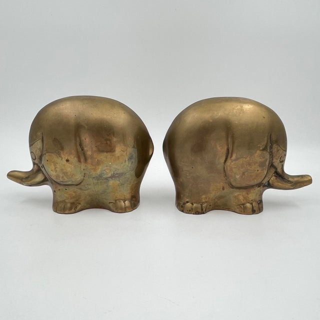 Mid 20th Century Mid-Century Brass Elephant Bookend or Doorstop Sculptures Made in Korea - A Pair For Sale - Image 5 of 11