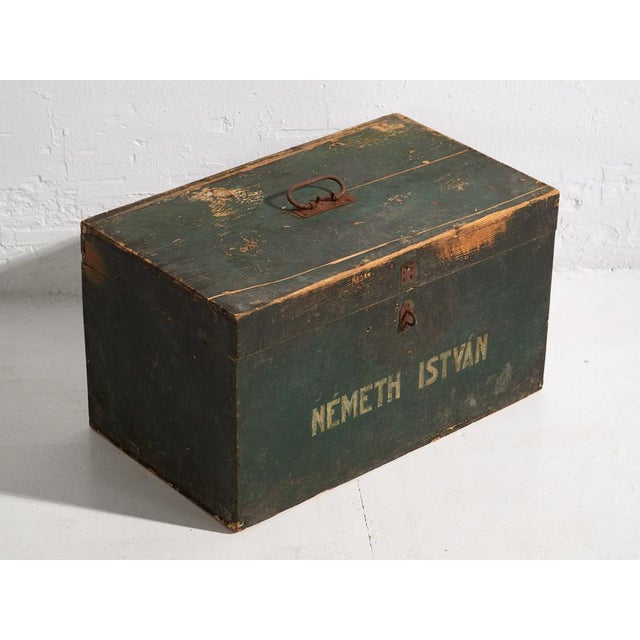 Antique green chest with green patina (c.1910). Material: Red pine wood Age: 110 years Our antique green chest is a unique...