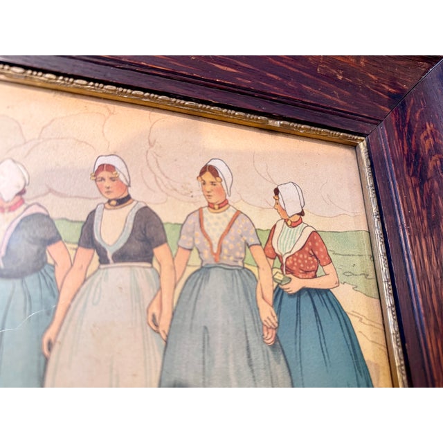 Antique White 1900s Henri Cassiers Flemish Life Watercolor Original Chromolithographs - Set of 2 For Sale - Image 8 of 14