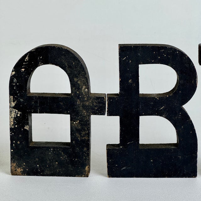 Unique Vintage Wooden Letters Spelling "Folk Art" in Art Deco Design & Weathered Black Paint For Sale In New York - Image 6 of 10