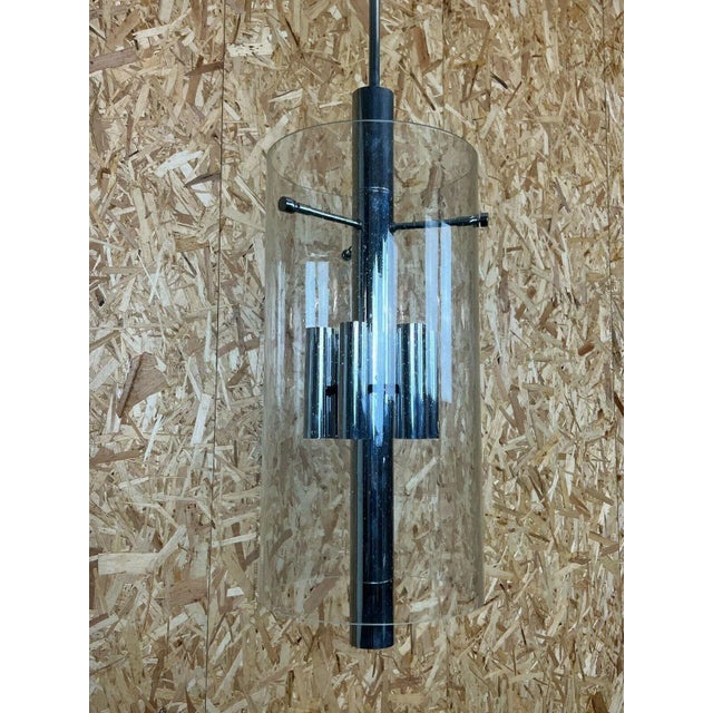 Large Glass and Chrome Chandelier Pendant Lamp from Limburg For Sale - Image 4 of 11
