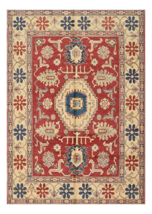 Kazak Rug 6’2” X 8’7” Red Wool Tribal Hand-Knotted Oriental Carpet