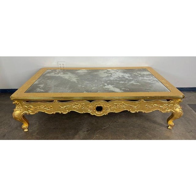 Rococo Giltwood Rococo Coffee Table With Antiqued Mirrored Top For Sale - Image 3 of 17