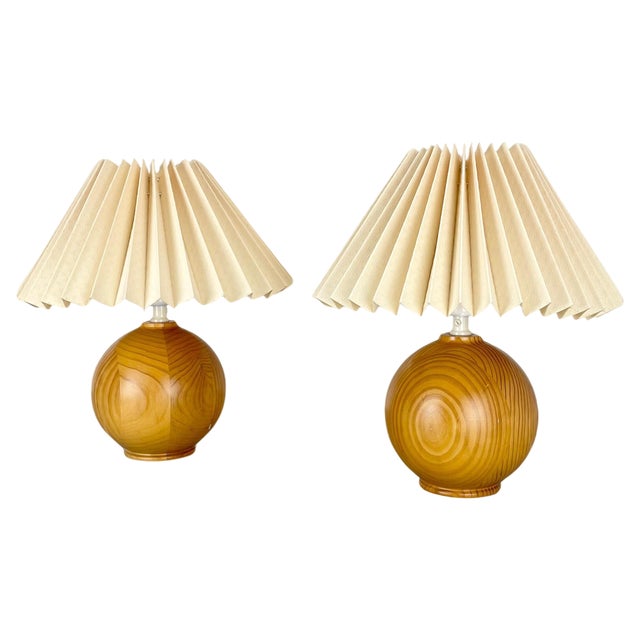 Pine Ball Table Lights, Sweden, 1970s, Set of 2 For Sale