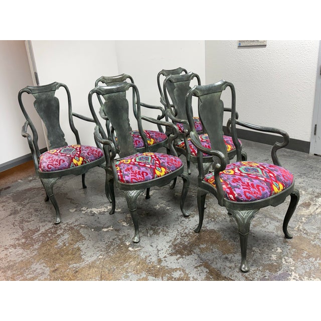 Queen Anne Custom Queen Anne Revival Upholstered Armchairs, Set of Six For Sale - Image 3 of 12