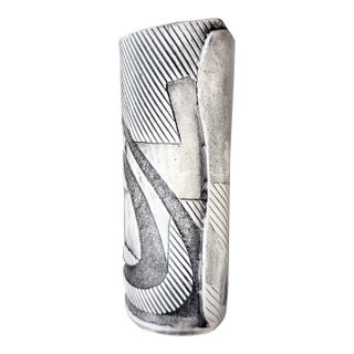 Ash Works Pottery Vase 1990 Anne Schiesel-Harris Black White Ceramic Cylinder For Sale