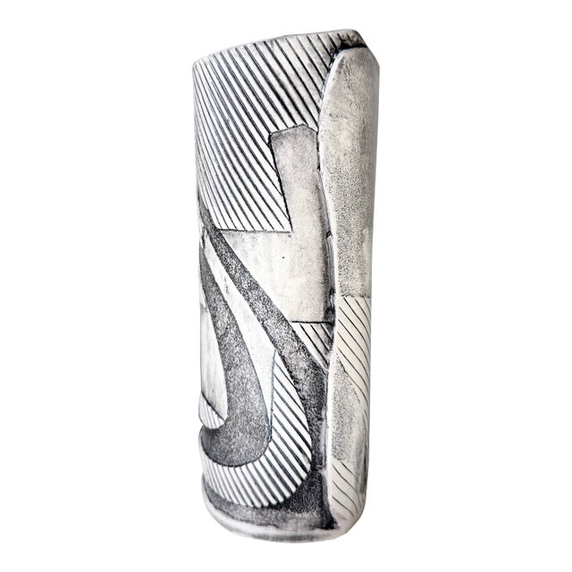 Ash Works Pottery Vase 1990 Anne Schiesel-Harris Black White Ceramic Cylinder For Sale