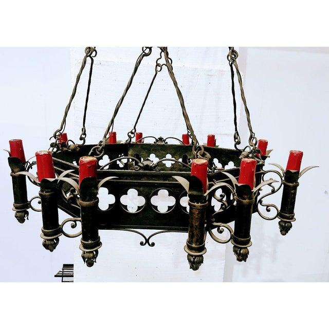 Renaissance Style Hammered Wrought Iron Chandelier, 20th Century For Sale - Image 4 of 14