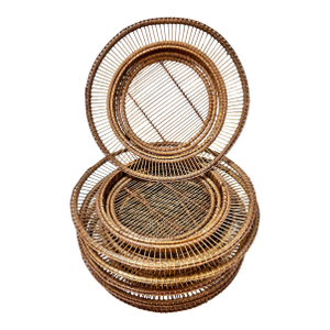 Large Vintage Rattan Plate Chargers – Set of 6 Oversized Woven Display Stands, Boho Coastal Wall or Shelf Decor