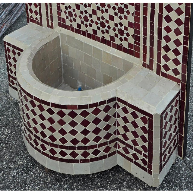 Moroccan Large 2 Color Beige and Burgundy Moroccan Mosaic Tile Fountain For Sale - Image 3 of 6