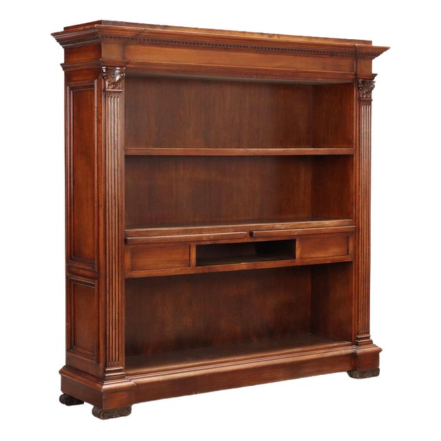 Bookcase in Walnut with Corinthian Decorations For Sale