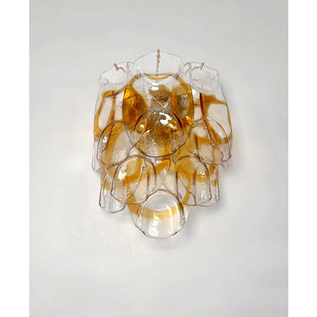 1990s Vintage Italian Murano Wall Lights with 10 Amber Trasparent Glasses, 1990s, Set of 2 For Sale - Image 5 of 18
