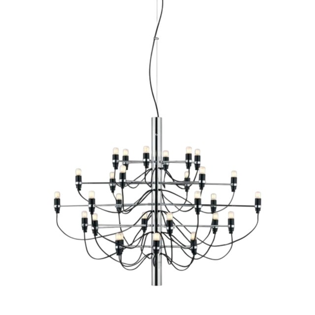 Model 2097/30 Chandelier in Chromed Metal with ABS Diffusers by Gino Sarfatti for Arteluce, 1958 For Sale