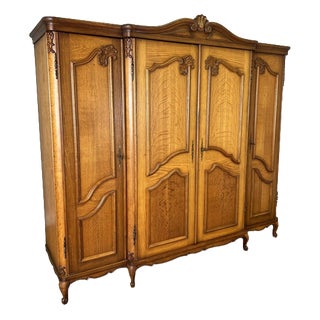 Vintage French Louis XVI Style 4-Door Carved Armoire For Sale