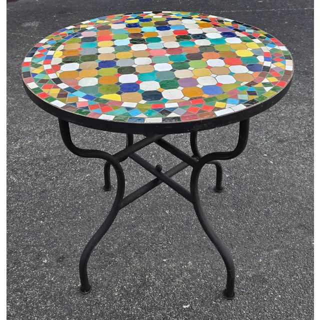Sculpture Materials 32” Colorful Handcrafted Moroccan Mosaic Table / Patchwork Style For Sale - Image 7 of 7