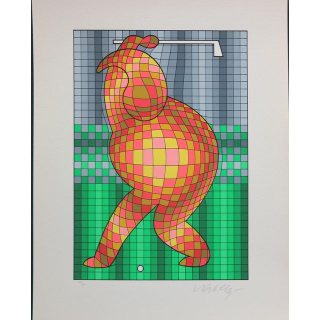 Green Vintage Victor Vasarely the Golfer LTD Serigraph, Hand Signed Art From 1989, Unframed For Sale - Image 8 of 8