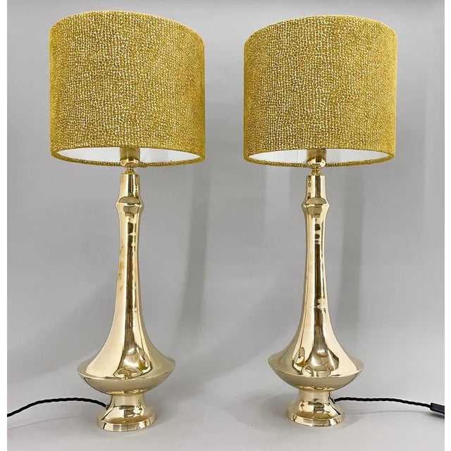 Tall Brass Table Lamps, 1950s, Set of 2 For Sale - Image 3 of 12