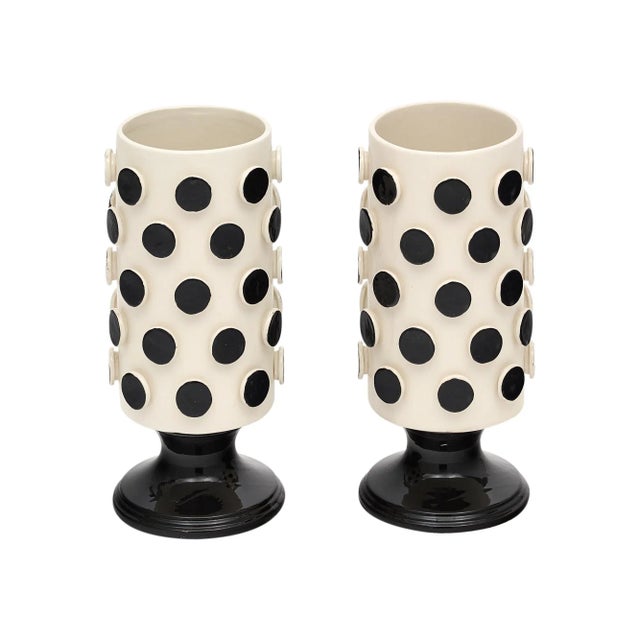 Italian Ceramic Modernist Black and White Vases For Sale - Image 10 of 10