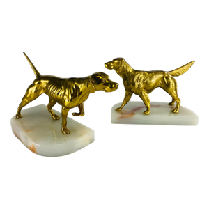 Mid-Century Vintage Gilded Bronze Dog Sculpture Book Ends.