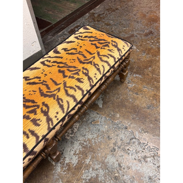 Antique Italian Carved Wood Bench in Tiger Print, Early 20th Century. For Sale In San Francisco - Image 6 of 12