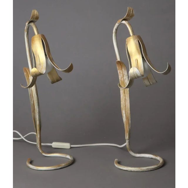 Hollywood Regency Table Lamps in the Form of a Golden Lily, 1980s, Set of 2 For Sale - Image 13 of 13