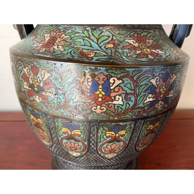 Brown Large 42" Chinese CloisonnÃ© & Bronze Taotie Hu Vase Table Lamp For Sale - Image 8 of 15