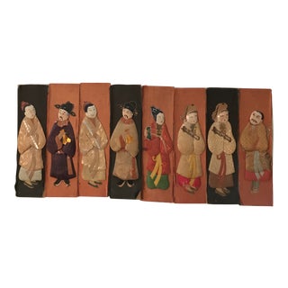 Chinese Hand Made and Hand Painted Silk Figures - Set of 8 For Sale