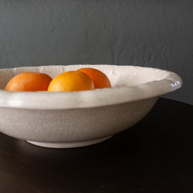 White Oversized Studio Pottery Bowl With Scalloped Rim and Crackle Glaze For Sale - Image 9 of 14