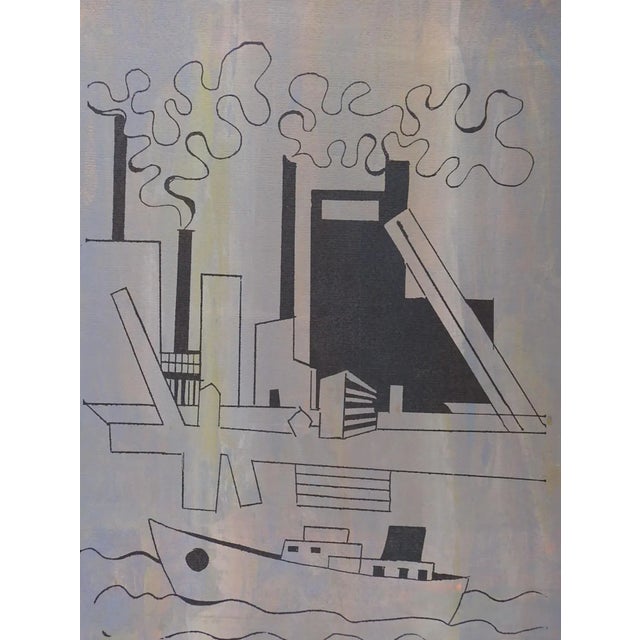 Abstract Vintage Mid Century Abstract Purple Industrial Ship Channel Serigraph For Sale - Image 3 of 3