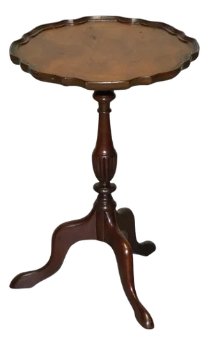 Antique Hardwood Scalloped Edge Top Side Table on Tripod Feet, 1930