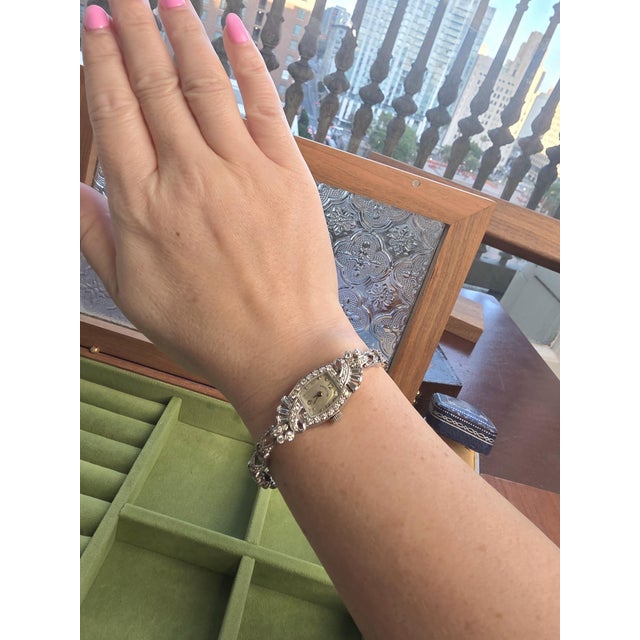 Vintage 1940s Hamilton Tonneau 14k Gold 3 Carats Diamond Ladies Cocktail Watch For Sale In Los Angeles - Image 6 of 6
