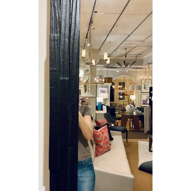 Contemporary Organic Modern Rustic Carved Black Wood Floor Mirror For Sale - Image 3 of 6