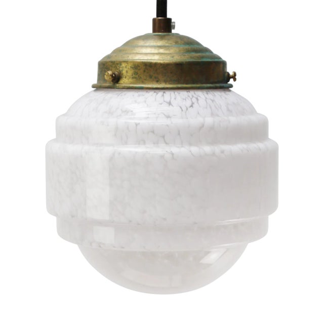 French Clichy White Glass Pendant Lamp For Sale
