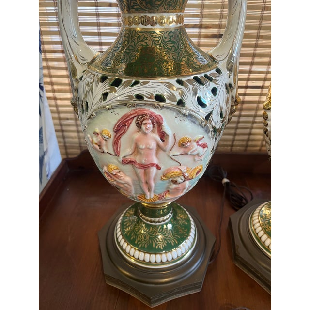 Metal Pair of Mid 20th Century Capodimonte Style Vase Lamps For Sale - Image 7 of 12