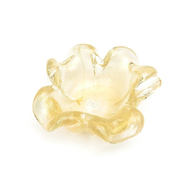 Vintage Murano Gold Aventurine Glass Flower Glass Bowl With Stem, 1950's For Sale - Image 9 of 11