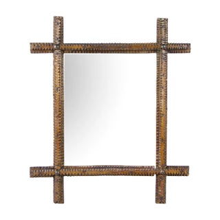 Austrian Hand-Carved Tramp Art Wall Mirror, 1870 For Sale