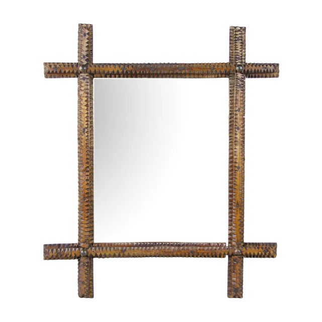 Austrian Hand-Carved Tramp Art Wall Mirror, 1870 For Sale