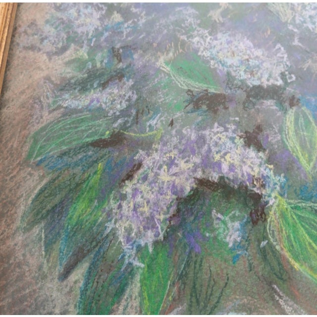 Pastel Floral Painting of Lilacs in Purple Green Gold & White Frame 17" X 14" For Sale - Image 10 of 12