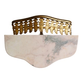Vintage 1950s Italian Marble & Gold Metal Tole Wall Shelf For Sale