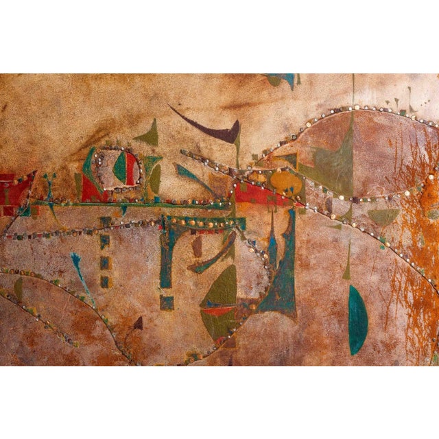 Abstract 1980s Joe Downing Mixed Media Rawhide Painting For Sale - Image 3 of 12