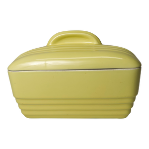 1940s American Art Deco Hall China Co. Yellow Refrigerator Dish With Lid