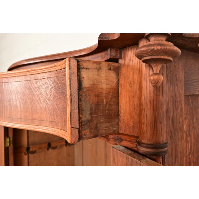 Wood Antique Victorian Carved Oak Wardrobe or Armoire Dresser, Circa 1890s For Sale - Image 7 of 17