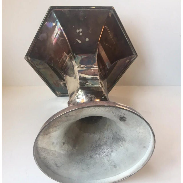 Vintage Scandinavian Art Deco Silver-Plated Hexagonal Floor Vase For Sale - Image 3 of 9