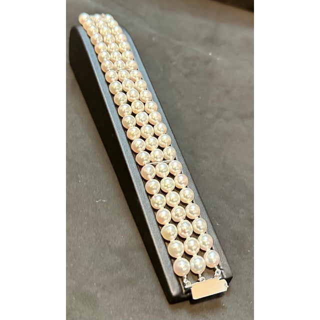 8mm Akoya Japanies Pearl Triple Strand Bracelet, Sterling Silver Clasp, 8 Inch For Sale - Image 17 of 18