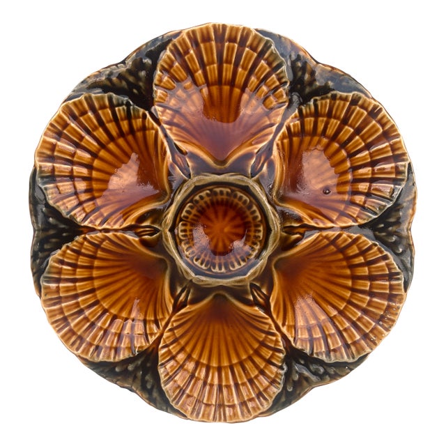 Majolica Oyster Plate Sarreguemines Circa 1950 For Sale