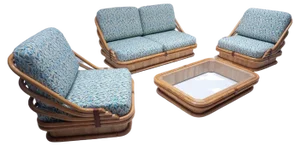 Mid-Century Modern Rattan Living Room Sofas, Armchair and Coffee Table, Set of 3